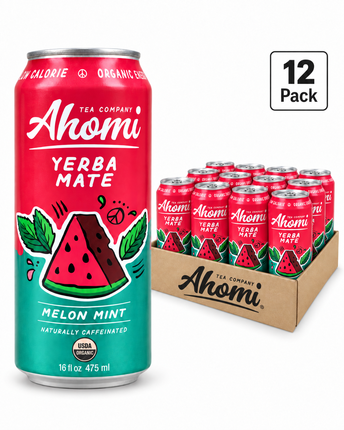 Ahomi Tea - Melon Mint Yerba Mate (12-Pack, 16 oz Cans)