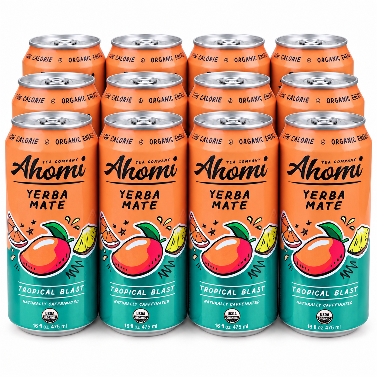 Ahomi Tea - Tropical Blast Yerba Mate (12-Pack, 16 oz Cans)
